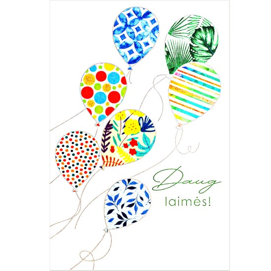 Postcard „Daug laimės“ with balloons