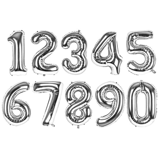 Helium balloons numbers, silver