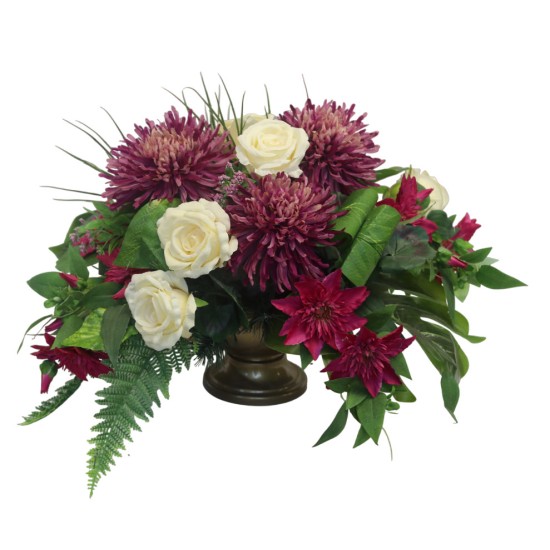 Arrangement of artificial flowers in a vase