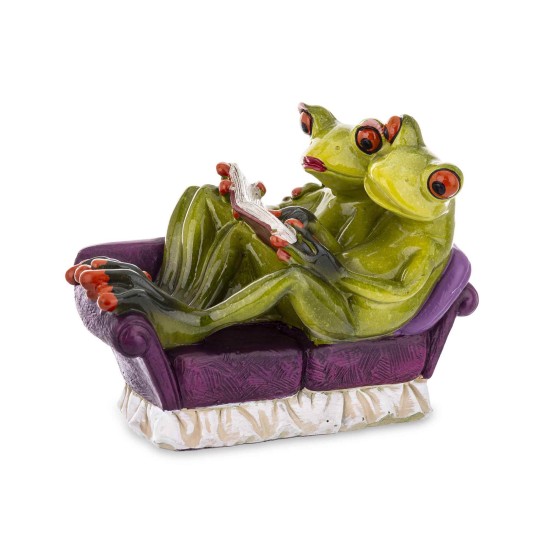 Two figures of frogs with a book