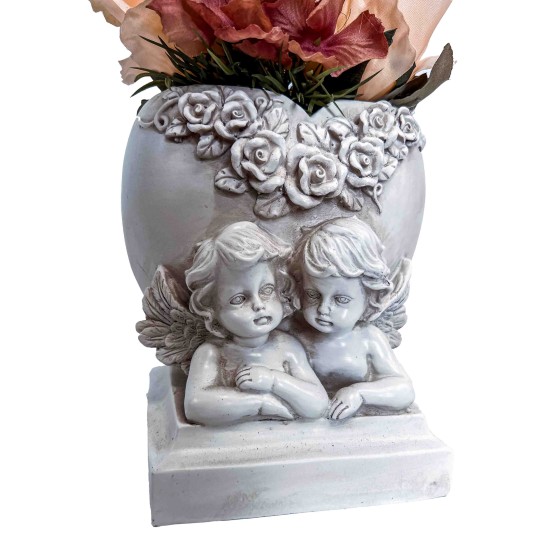 Dirbtinių gėlių kompozicija keramikiniame vazonėlyje