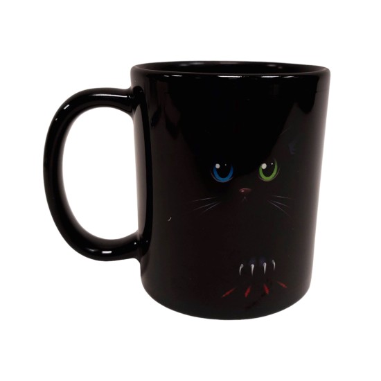 Puodelis su spalvotų akių katinėliu, juodas  