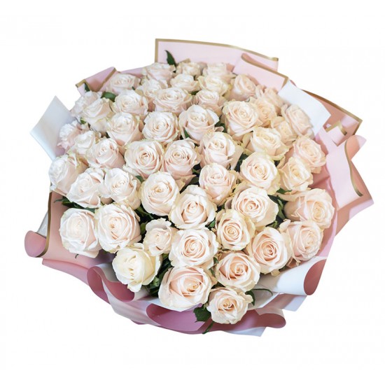 50 kreminių rožių puokštė