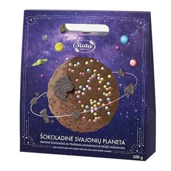Pieninis šokoladas su traškiais sausainiais ir dražė saldainiais ŠOKOLADINĖ SVAJONIŲ PLANETA, 300 g