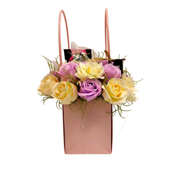 Muilo gėlės su Širdele rožinėje rankinėje , 35cm