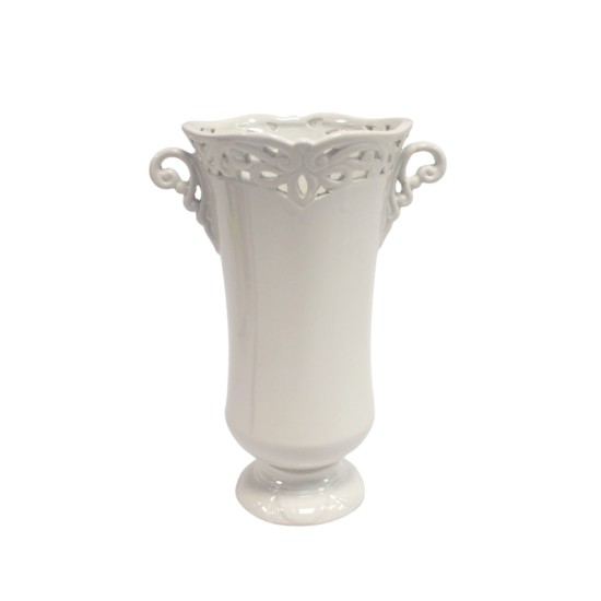 Vaza balta keramikinė, su ąselėmis, 24cm