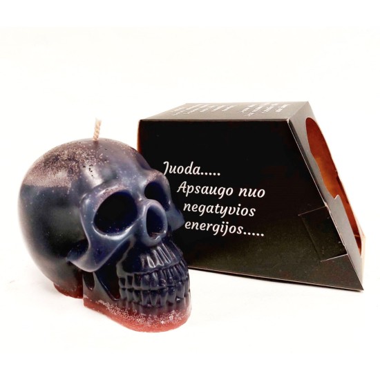 Žvakė violetinė kaukolė su dėžute, 8cm