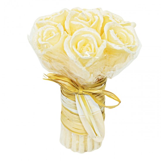 Aromatinė žvakė rožių puokštė, šampano spalvos, 17 cm.